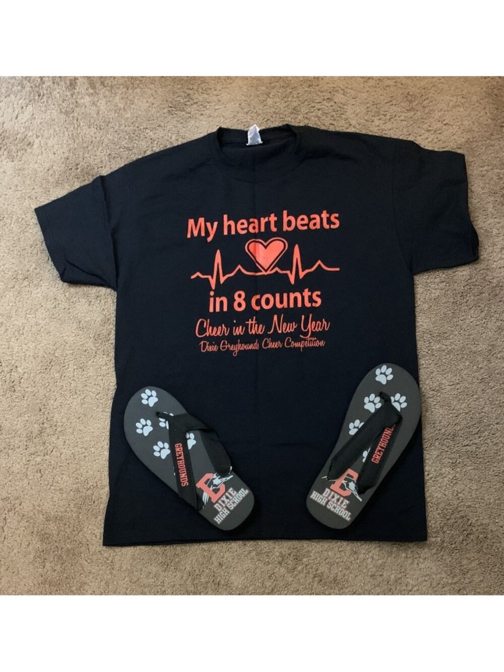 Dixie High School Greyhounds Cheer Tee Shirt Flip Flops MEDIUM New Lebanon Ohio